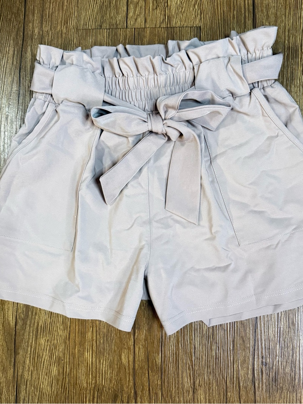 Grace Karin High Waist Paperbag Shorts in Light Beige
